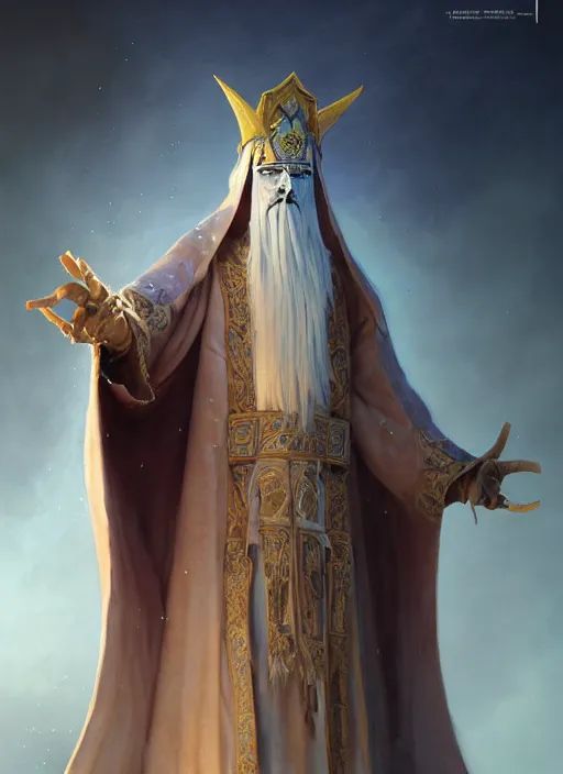 Image similar to slender high priest with a robe made of salt, strange headdress, subsurface scattering, by jesper ejsing, justin gerard, tomasz alen kopera, cgsociety and fenghua zhong, highly detailed, rim light, cinematic lighting, illustration, art, octane render, very coherent, cinematic, hyper realism, high detail, octane render, 8 k