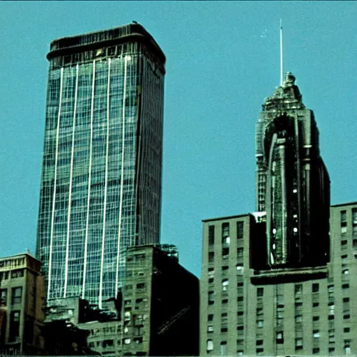 Image similar to godzilla attacking the corning tower albany, old movie