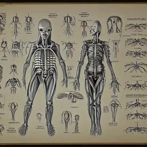 Image similar to an alien species, anatomical diagram, labeled body parts, from All Tommorrows, by C.M. Kösemen