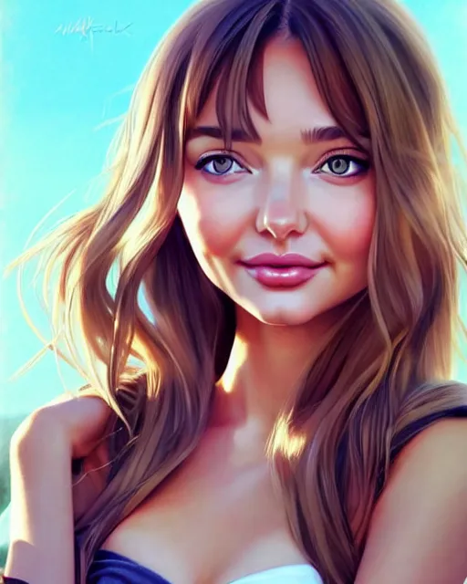 Image similar to portrait of Miranda Kerr as Anime girl cute-fine-face, full body! pretty face, realistic shaded Perfect face, fine details. Anime. realistic shaded lighting by Ilya Kuvshinov Giuseppe Dangelico Pino and Michael Garmash and Rob Rey