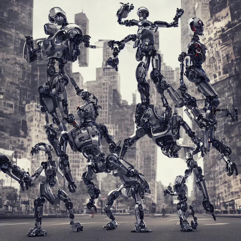 Image similar to robotic rebellion, cyborgs raise against humans in the streets, octane render, photo realistic, hyper realistic, 8 k resolution