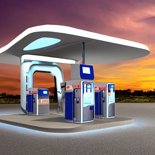 Image similar to mobile fuel station, futuristic art