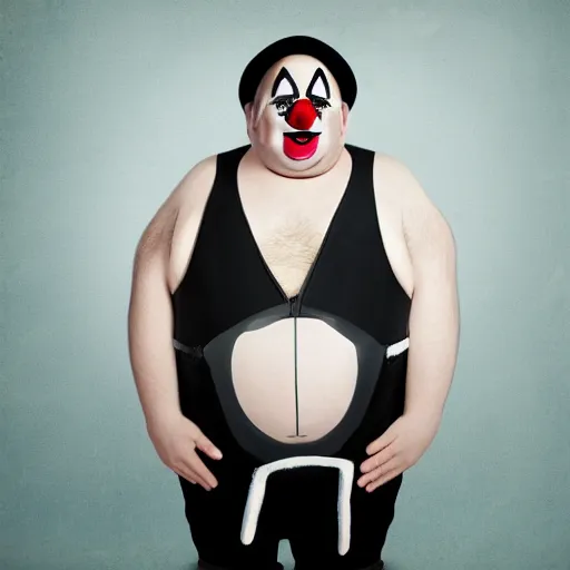 Prompt: obese man in clown makeup