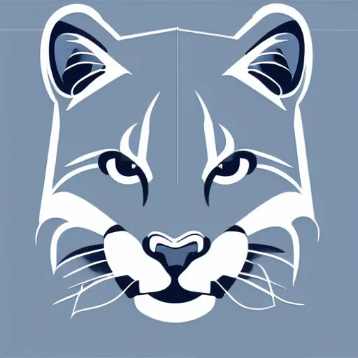 Prompt: a profile vector illustration of a cougar head blue white