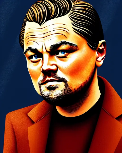 Image similar to painting portrait of leonardo dicaprio as a carp fish, cartoon, warm lighting, leonardo dicaprio has an carp fish body, movie poster, illustration by bartek fedyczak, erak note, tooth wu, neil richards, kan liu, siwoo kim, jisu choe, trending on art station