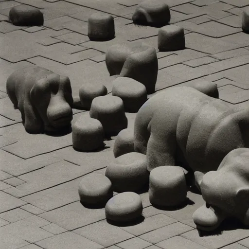 Prompt: hungry hungry hippos, brutalism