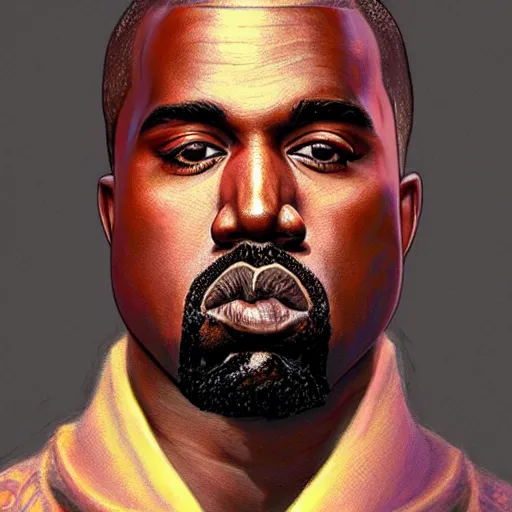 Image similar to epic portrait of kanye, detailed, digital painting, artstation, concept art, donato giancola, joseph christian leyendecker, wlop, boris vallejo, breathtaking, high details, extremely detailed, establishing shot, artistic, hyper realistic, octane render