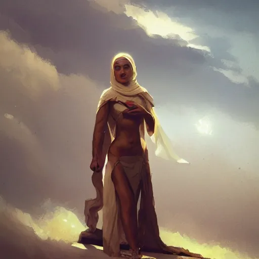 Image similar to zeus wearing an islamic women clothes by greg rutkowski