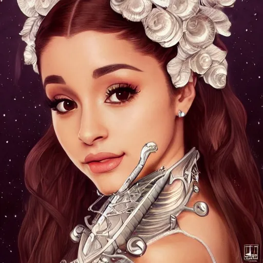 Prompt: Ariana Grande with a mustache, intricate, elegant, highly detailed, centered, digital painting, artstation, concept art, smooth, sharp focus, illustration, art by artgerm and H R Giger and alphonse mucha