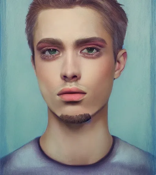 Prompt: beautiful realistic portrait of a beautiful young gay man with makeup, 4 k