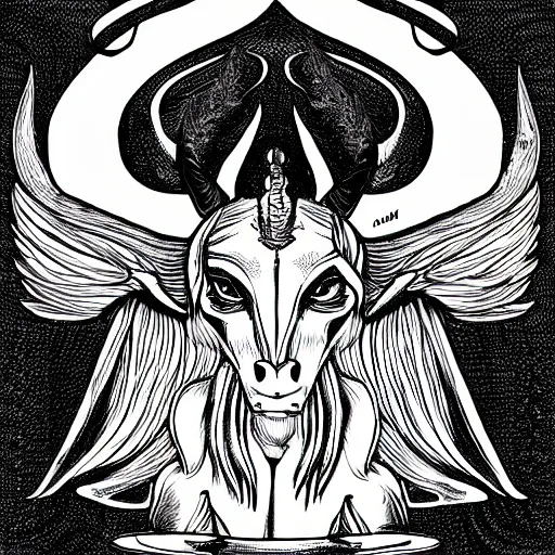 Image similar to baphomet black and white illustration