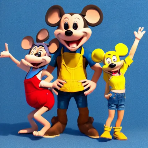 Prompt: 3 d render, portrait, upper body shot, mid shot, anthropomorphic mouse, female, wearing denim short shorts and a off yellow tank top shirt, in the style of rescue rangers