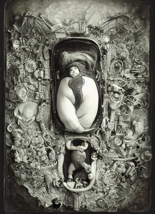 Prompt: old wetplate daguerreotype birth of artificial baby futuristic life, fractal, intricate, elegant, highly detailed, parallax, leica, medium format, subsurface scattering, by jheronimus bosch and greg rutkowski and louis jacques mande daguerre