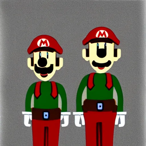 Image similar to “ mario and luigi in a drab cafe in style of godfather ”