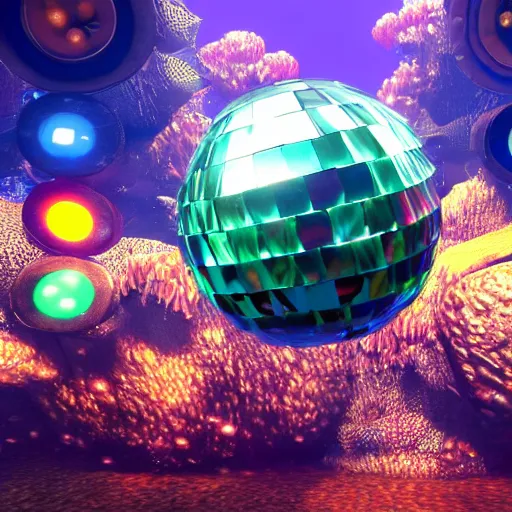 Image similar to screenshot from an AAA video game about fish that can transform to a disco ball trending on artstation