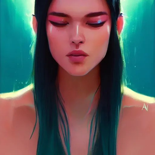 Image similar to electric woman, cute - fine - face, pretty face, oil slick hair, realistic shaded perfect face, extremely fine details, realistic shaded lighting, dynamic background, artgerm, 8 k ultra realistic, highly detailed, digital painting by sylvain sarrailh, alena aenami, jeremy lipkin, michael garmash, ando tadao, kan liu