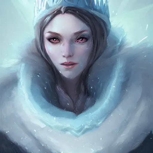 Prompt: cold portrait of a beautiful young ice queen wearing (((((((ice crown))))))), epic fantasy style, in the style of Greg Rutkowski, hearthstone artwork