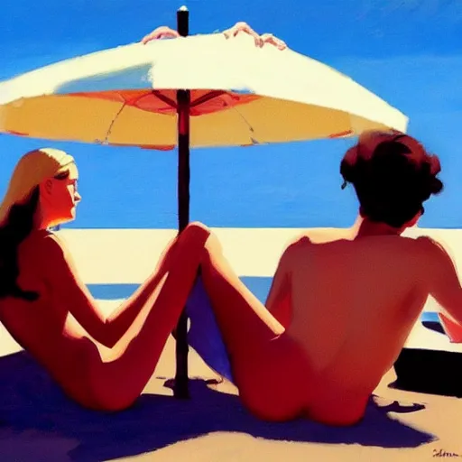 Image similar to couples at the beach by jack vettriano, artstation.