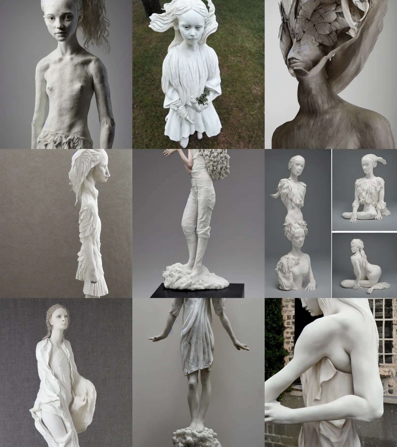 Prompt: sculpture of young girl, white clothes, extremely detailed, modern sculpture by Beth Cavener