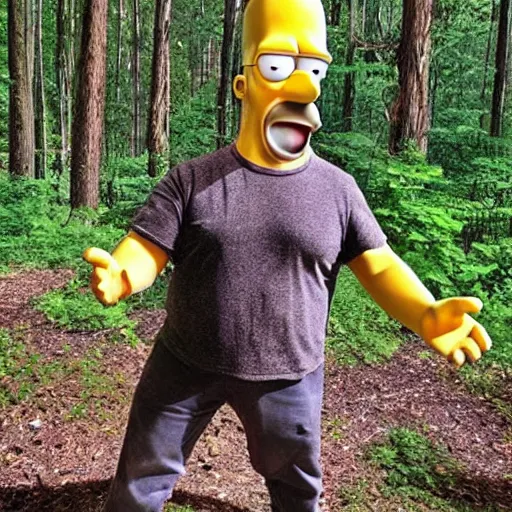 Prompt: Homer Simpson found in the woods