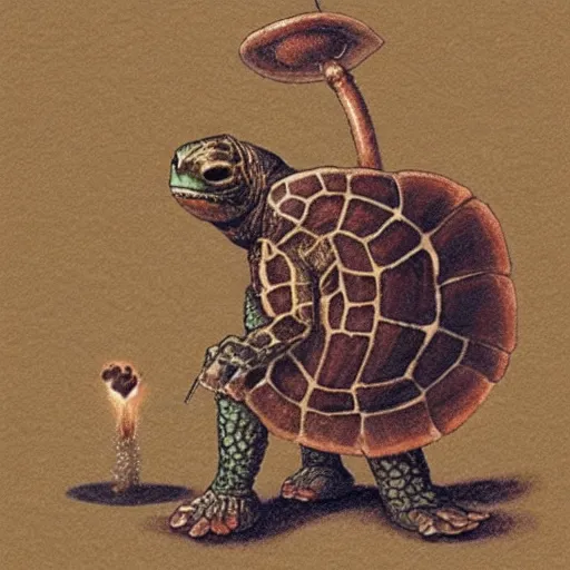 Image similar to Anthromorphic Warrior Turtle smoking a blunt