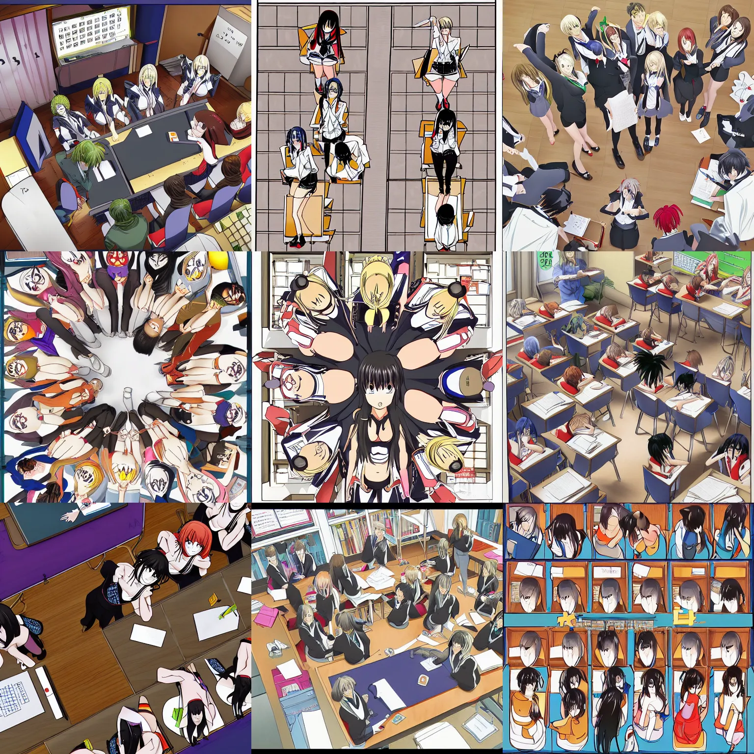 Prompt: overhead view of math class by ikki tousen
