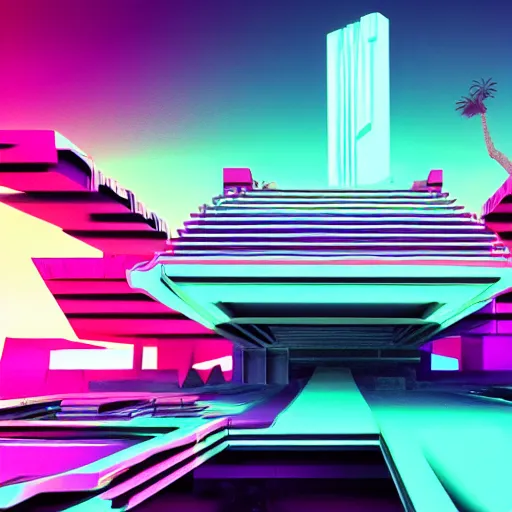 Prompt: impossible architecture in a synthwave style