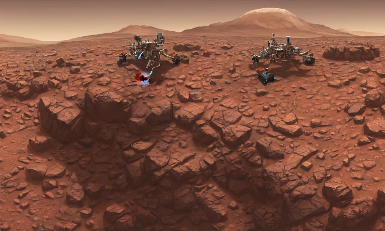 Prompt: Mars rover, trending on artstation, 30mm, by Noah Bradley