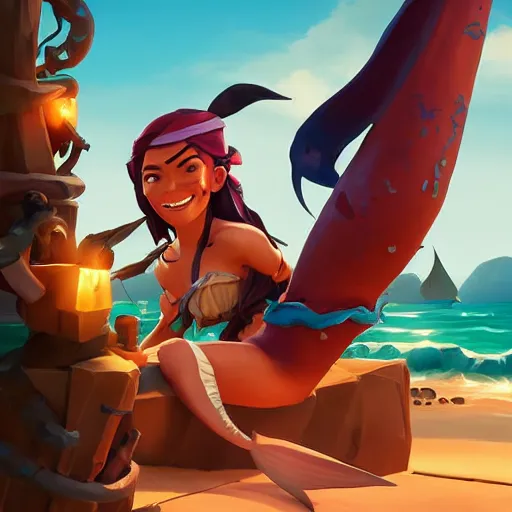 Image similar to jack the pirate mermaid on sea of thieves game avatar hero, behance hd by jesper ejsing, by rhads, makoto shinkai and lois van baarle, ilya kuvshinov, rossdraws global illumination