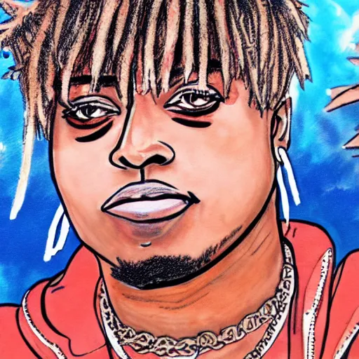 Image similar to juice wrld drawn in marker 4 k quality super realistic