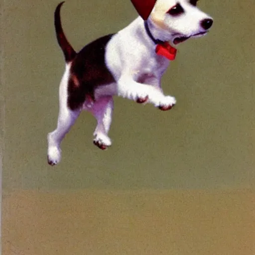 Image similar to a parson russell terrier dog jumping in the air, children's illustration