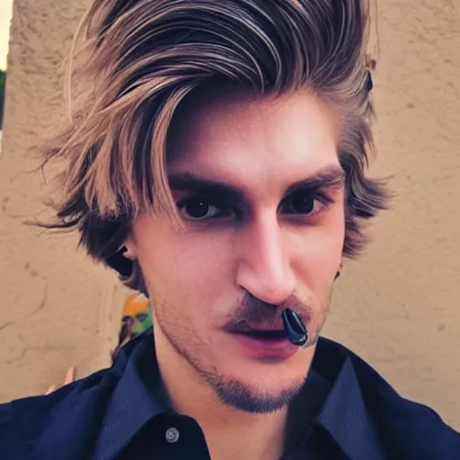 Prompt: a closeup photo of handsome gigachad xqc elrubius smoking a cigar