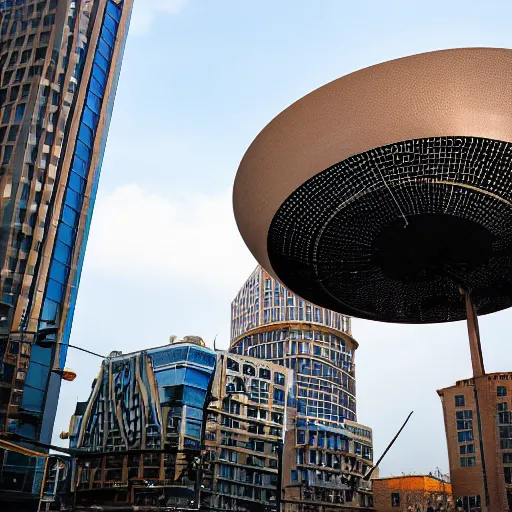 Prompt: giant dish in the middle of a city