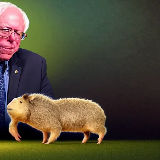 Prompt: Bernie Sanders with the body of a capybara, 4k resolution, 8k resolution, HD Quality, highly detailed, very detailed, detailed, studio quality lighting, digital art, trending on Artstation