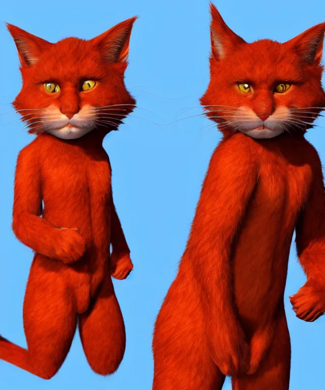 Image similar to the pragmatic, self - righteous, sheltered male anthropomorphic red - furred cat. he has a thin build. trending on artstation deviantart pinterest hyper detailed photorealistic hd 8 k post - processing high resolution