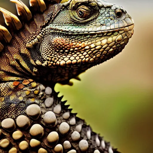 Prompt: a Iguana with the armor of a pangolin, national geographic photograph