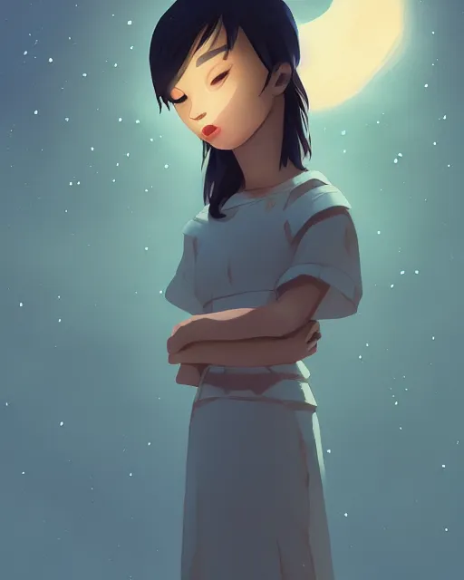 Image similar to kipo ( kipo and the age of wonderbeasts ) standing under the stars with an arm raised to the night sky, in professional makeup, dramatic lighting, by lois van baarle, greg rutkowski, ( ilya kuvshinov ), 4 k, trending on artstation