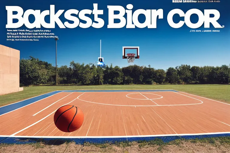 Image similar to basketball shaped like a cube, basketball court in background, sports magazine cover