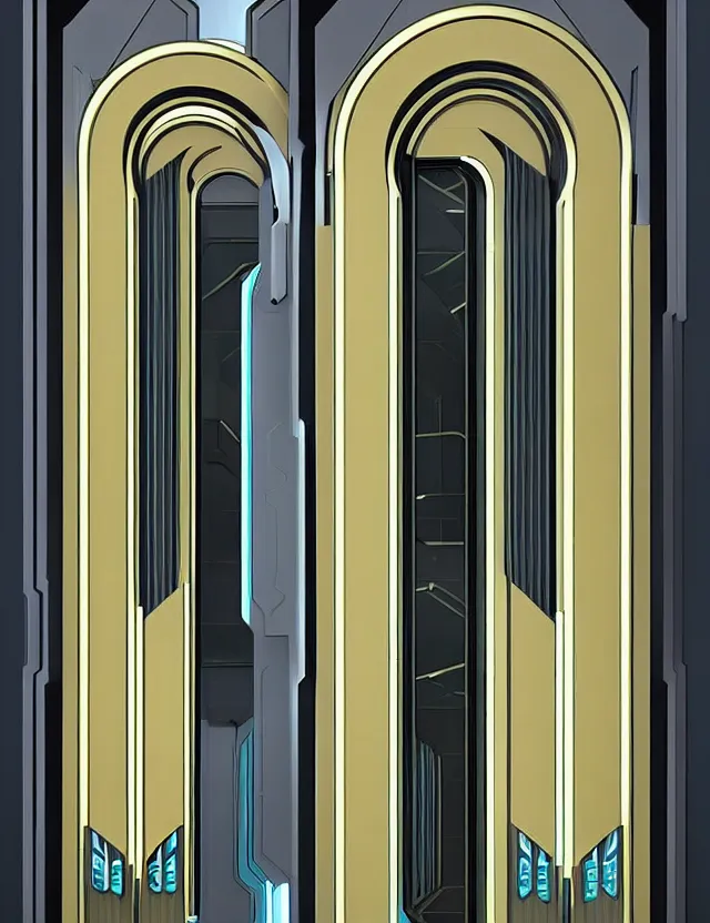 Prompt: hyperrealistic sci - fi double door in art deco style by jordan grimer, darek zabroski