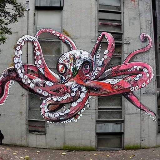 Image similar to octopus street graphitti, tentacles, by bordalo ii and artur bordalo