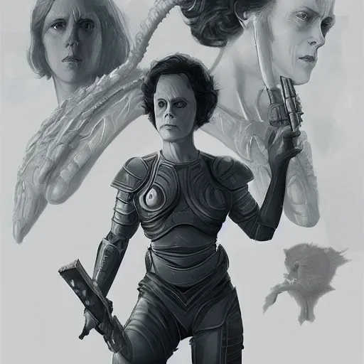 Image similar to sigourney weaver ( young ) as a d & d fighter, character portrait by wlop