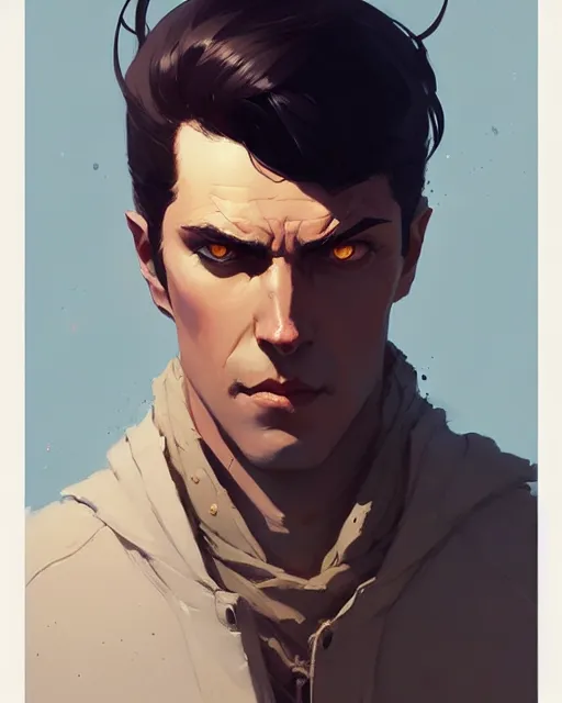 Image similar to portrait of male lord with dark hair and golden eyes, by atey ghailan, by greg rutkowski, by greg tocchini, by james gilleard, by joe fenton, by kaethe butcher, dynamic lighting, gradient light blue, brown, blonde cream and white color scheme, grunge aesthetic