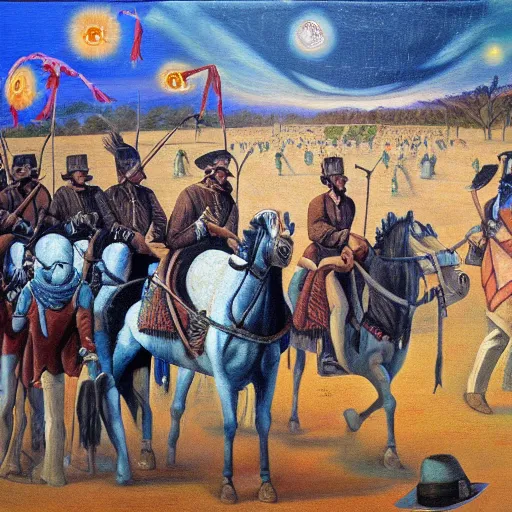 Prompt: trail of tears, surrealism, high detail, masterpiece, oil on canvas