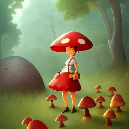 Prompt: goro fujita ilustration a cheerful girl collecting mushrooms in the forest, characterized by blackshear thomas, character art, sharp focus, highly detailed, artstation