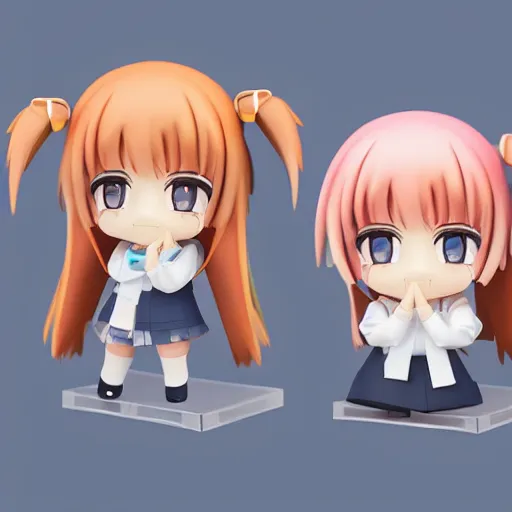 Image similar to character portrait of a singular kawaii chibi in the sytle of kyoto animation, in simple background, nendoroid eyes, blender, toon rendering