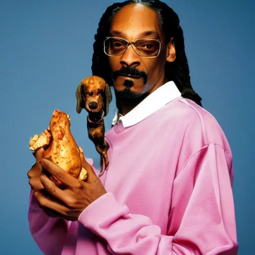 Image similar to Snoop Dogg holding a piece of chicken for a 1990s sitcom tv show, Studio Photograph, portrait, C 12.0