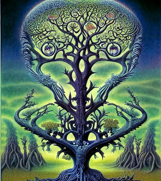 Image similar to tree of life by roger dean and andrew ferez, art forms of nature by ernst haeckel, divine chaos engine, symbolist, visionary, art nouveau, botanical fractal structures, organic, detailed, realistic, surreality