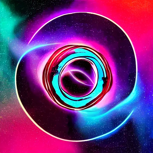 Prompt: a fridge getting sucked into a black hole, synthwave, colorful, digital