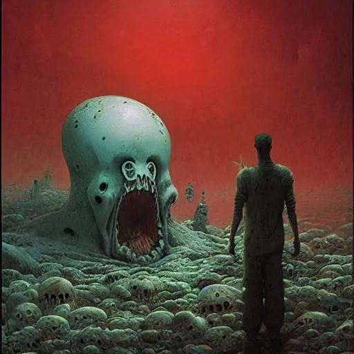 Image similar to end of the world, grunge, horror, loony toons style, illustrated by zdzisław Beksiński and greg rutkowski.