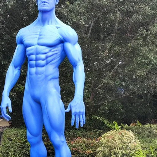 Prompt: dr manhattan full statue, blue marble statue, 16 ft high